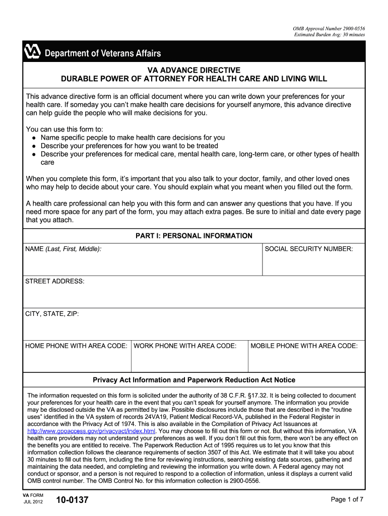 2012 Form VA 10 0137 Fill Online Printable Fillable Blank PdfFiller