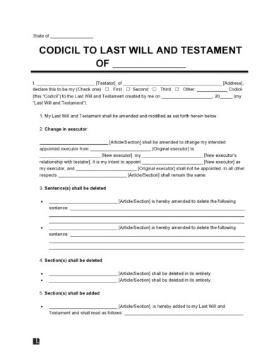 46 Free Codicil To Will Forms Templates TemplateLab
