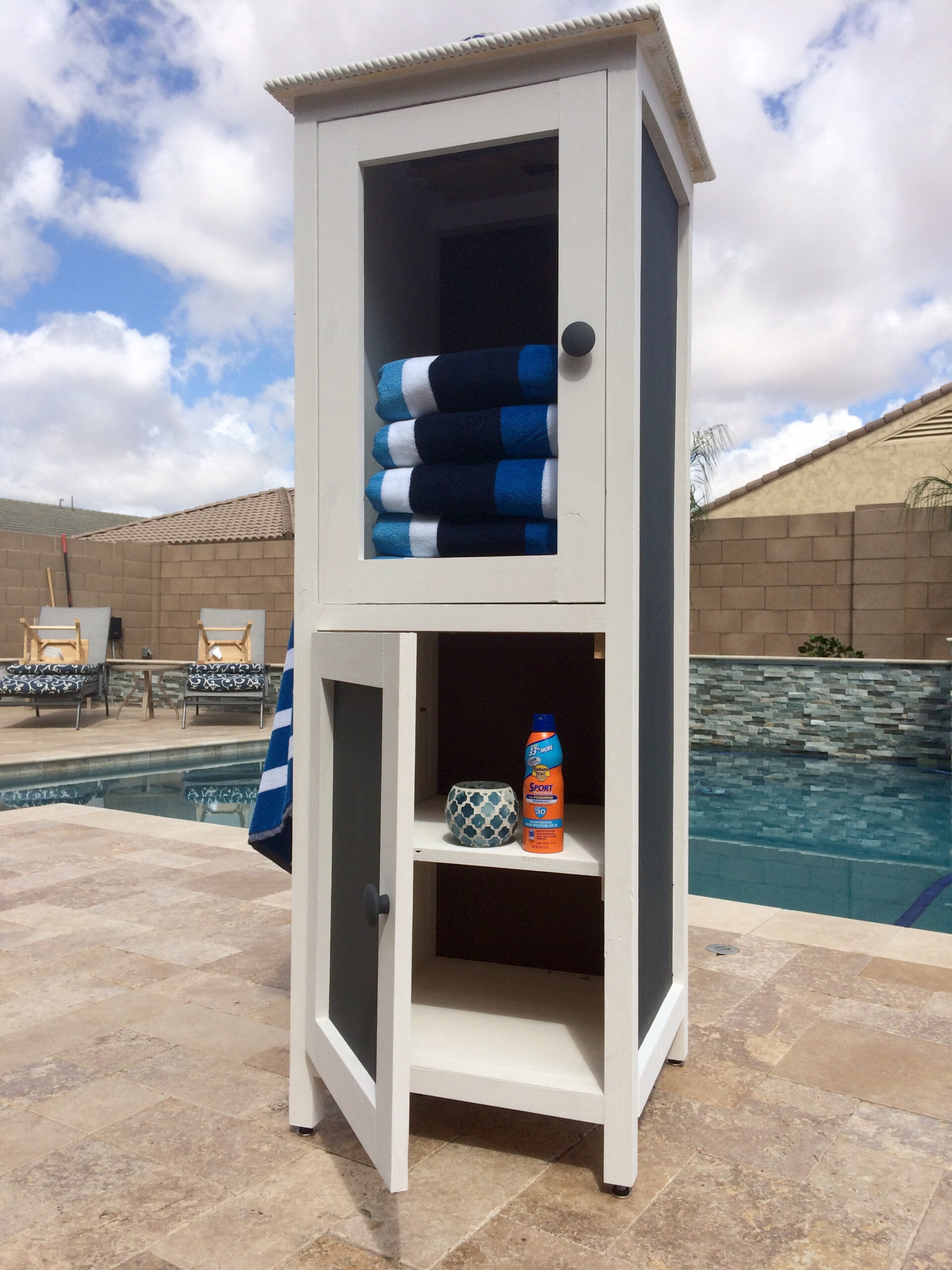 Ana White Poolside Towel Cabinet From Benchmark Cabinet Plan DIY 