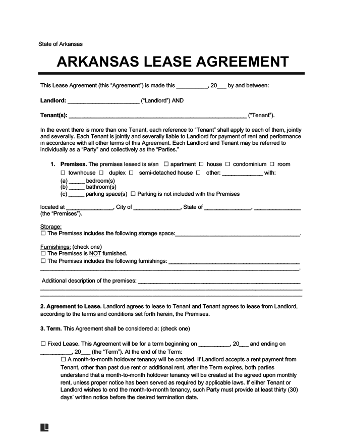Arkansas Residential Lease Rental Agreement Create Download