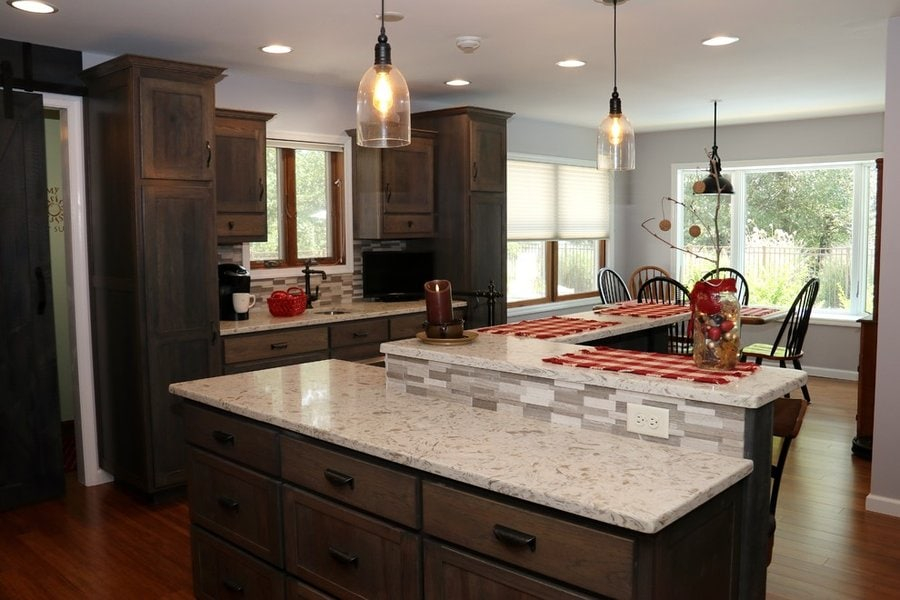 Beautiful Rustic Kitchen With Quartz Countertops Two level L shaped