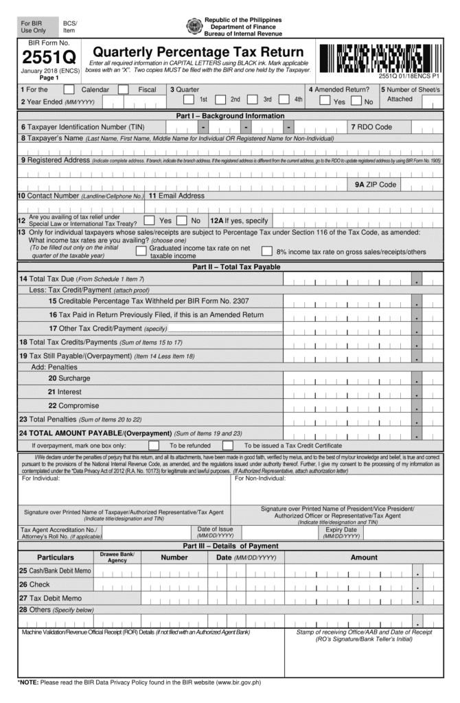 Complete Guide To Quarterly Percentage Tax BIR Form 2551Q 