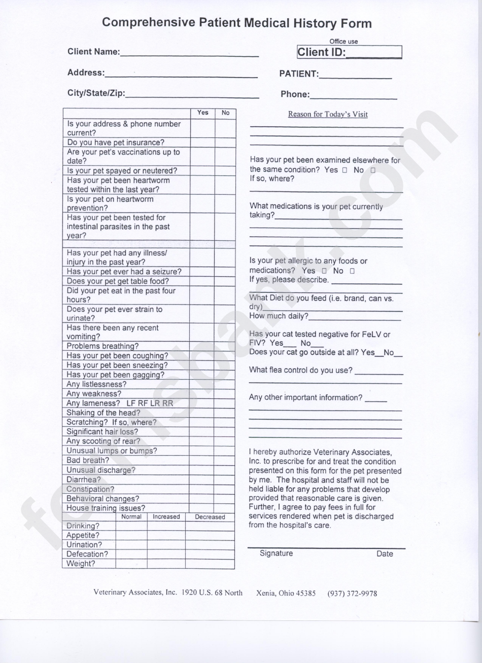 Comprehensive Patient Medical History Form Printable Pdf Download