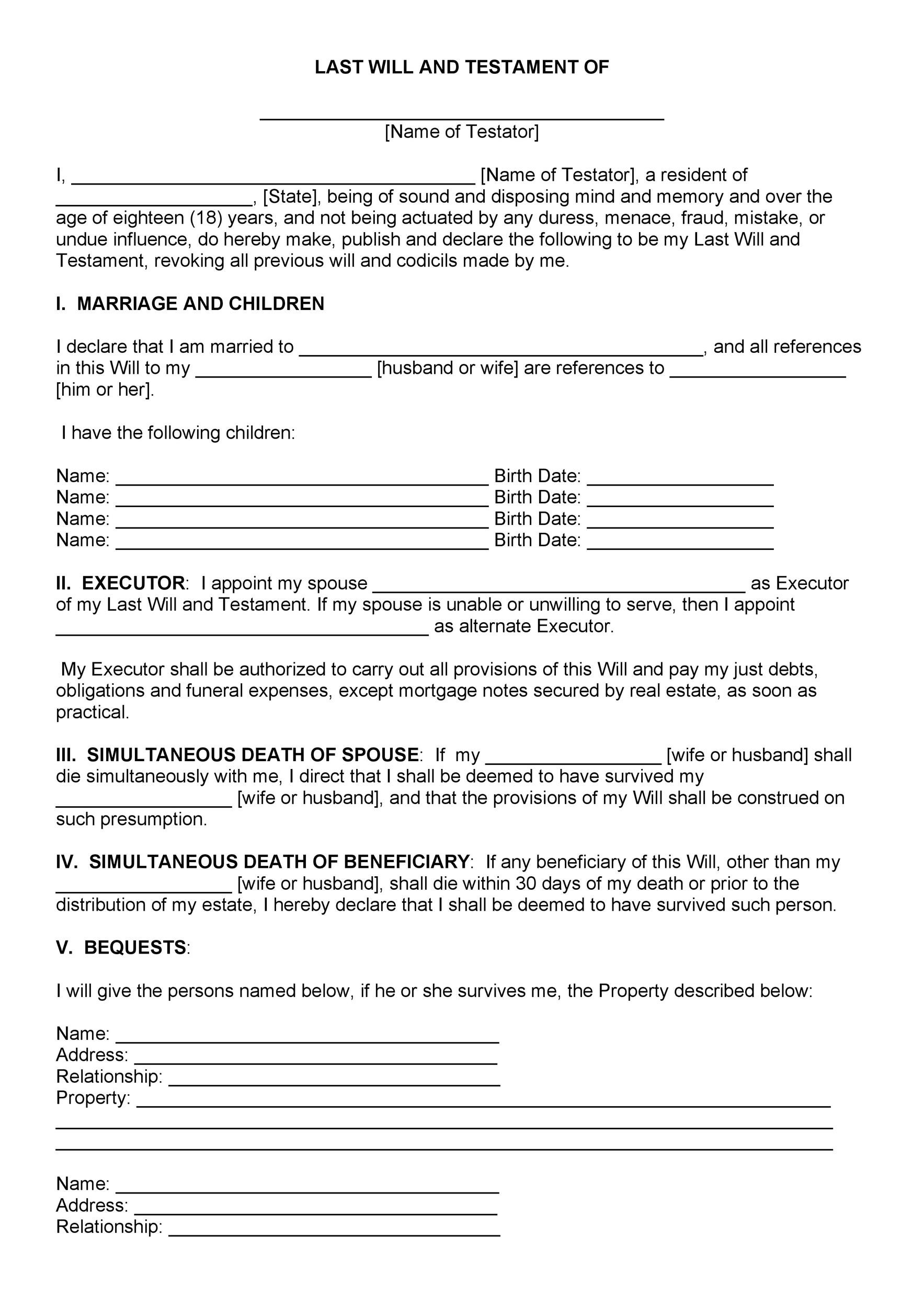 Critical Free Printable Last Will And Testament Blank Forms Florida