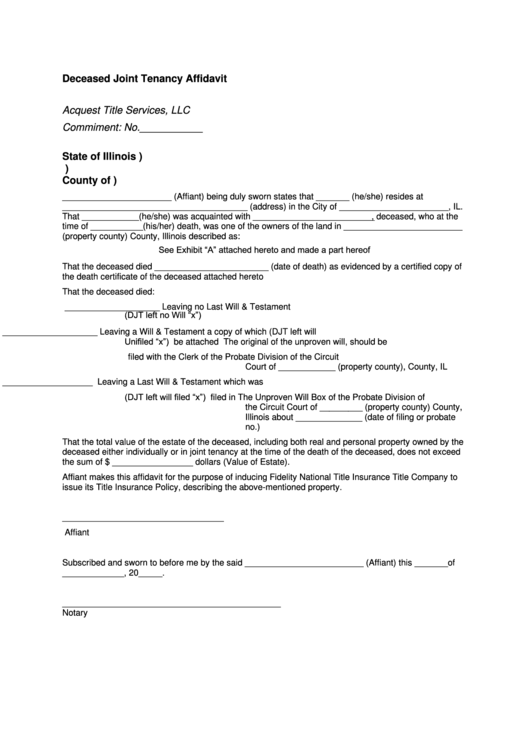 Deceased Joint Tenancy Affidavit Form Printable Pdf Download