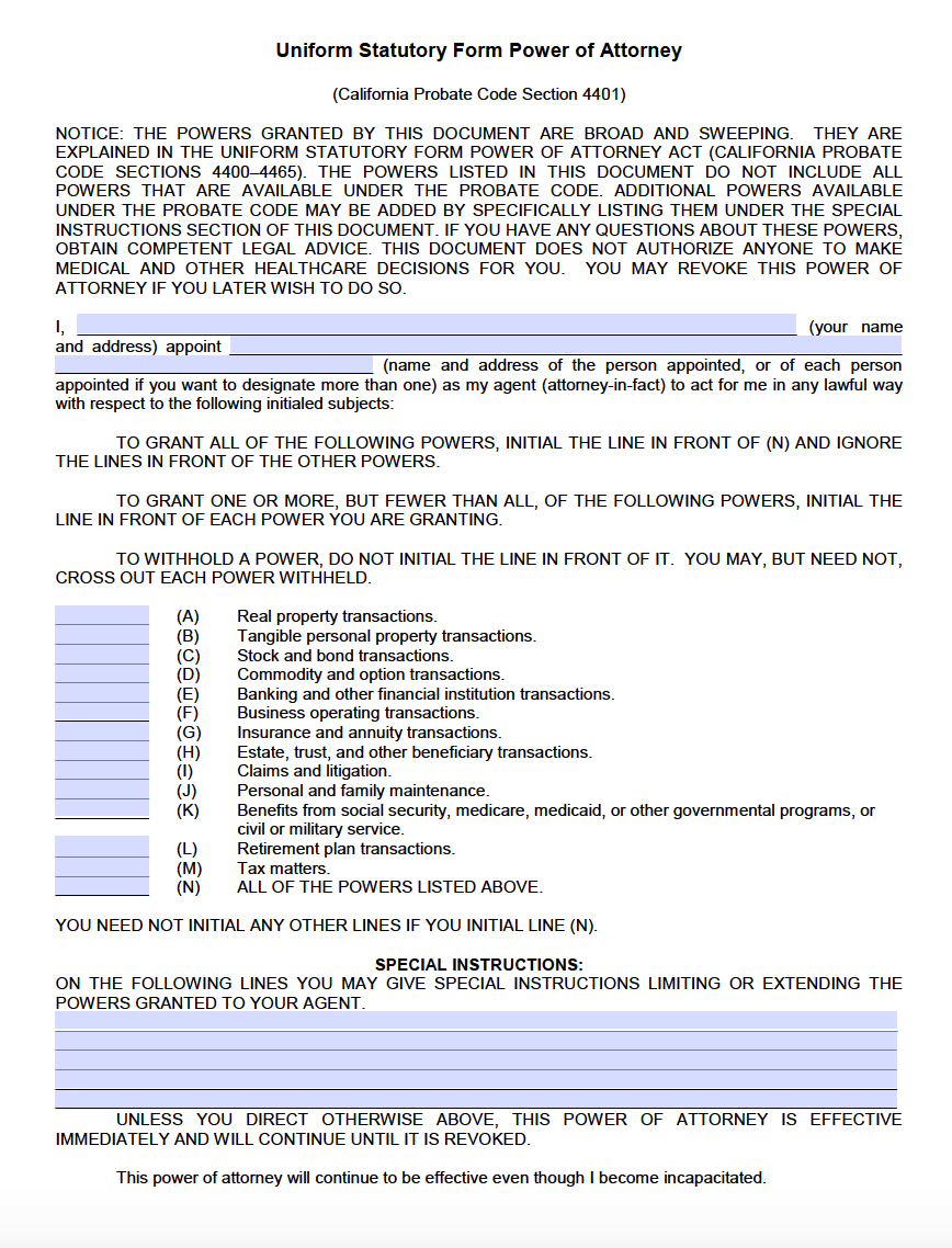 Download California Durable Financial Power Of Attorney Form PDF