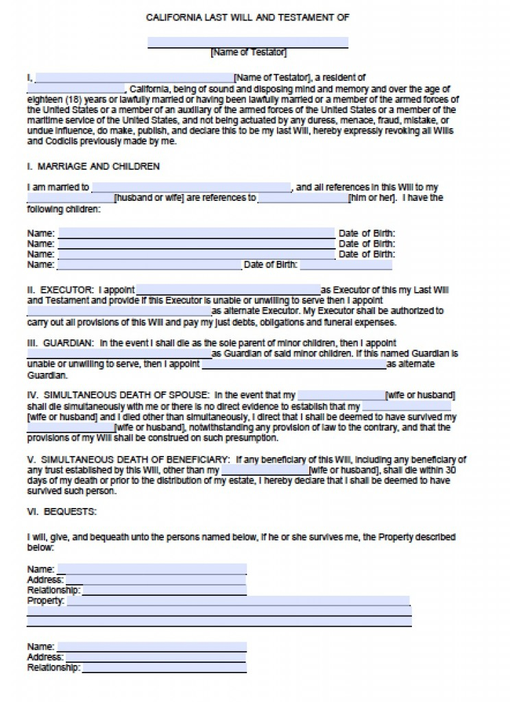 Download California Last Will And Testament Form PDF Text Word 