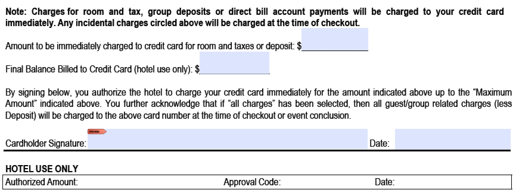 Download Hilton Credit Card Authorization Form Template PDF 