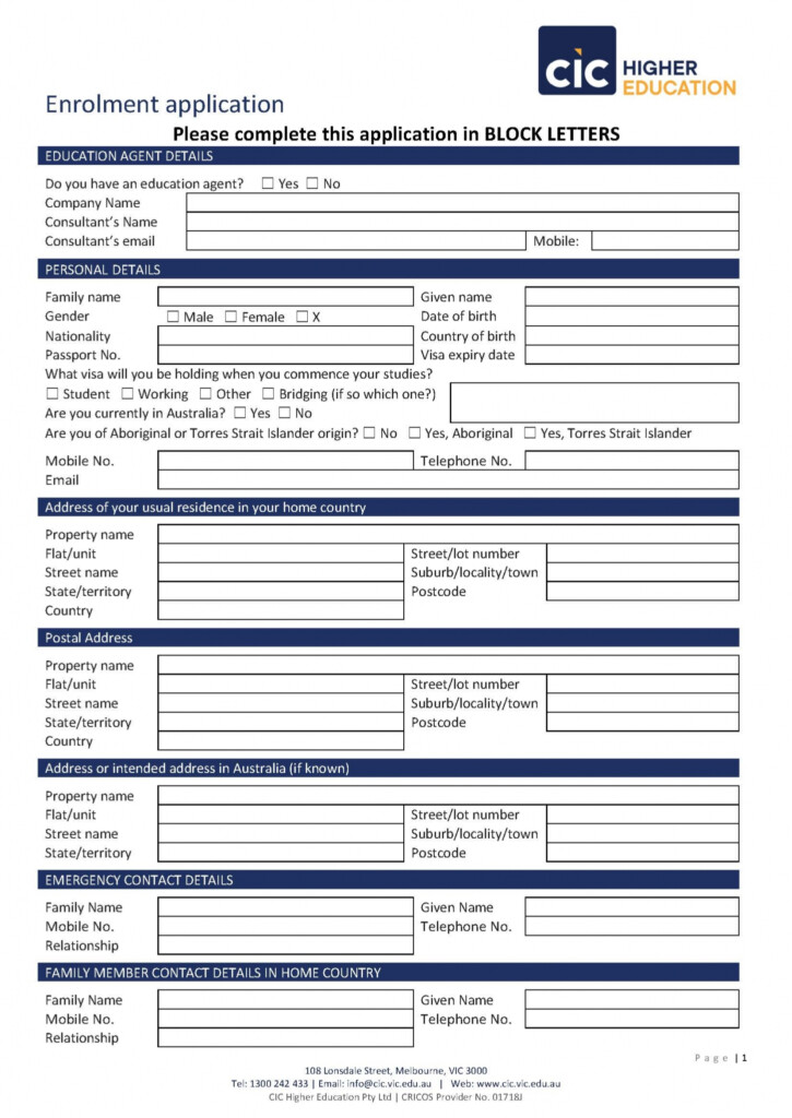 Nys Living Will Form 2023 WillForm Net   Enrolment Application Form Cic Higher Education 725x1024 