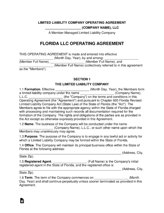 Florida Multi Member LLC Operating Agreement Form EForms