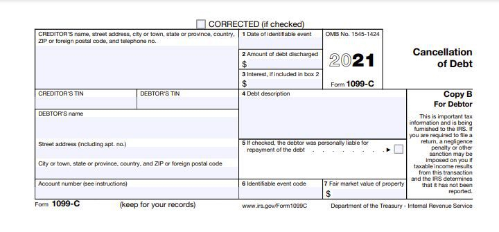 Form 1099 C Cancellation Of Debt Definition