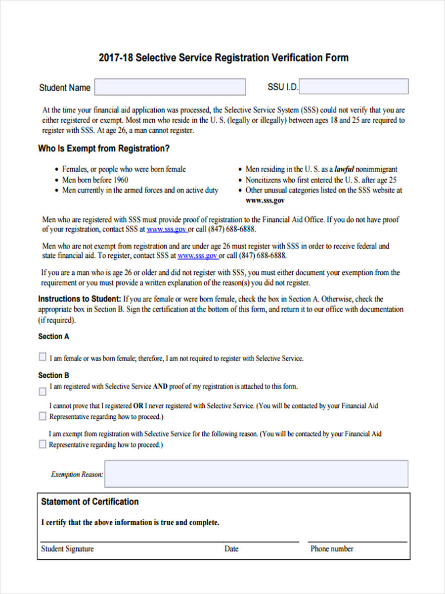 FREE 10 Selective Service Forms In PDF Ms Word Excel