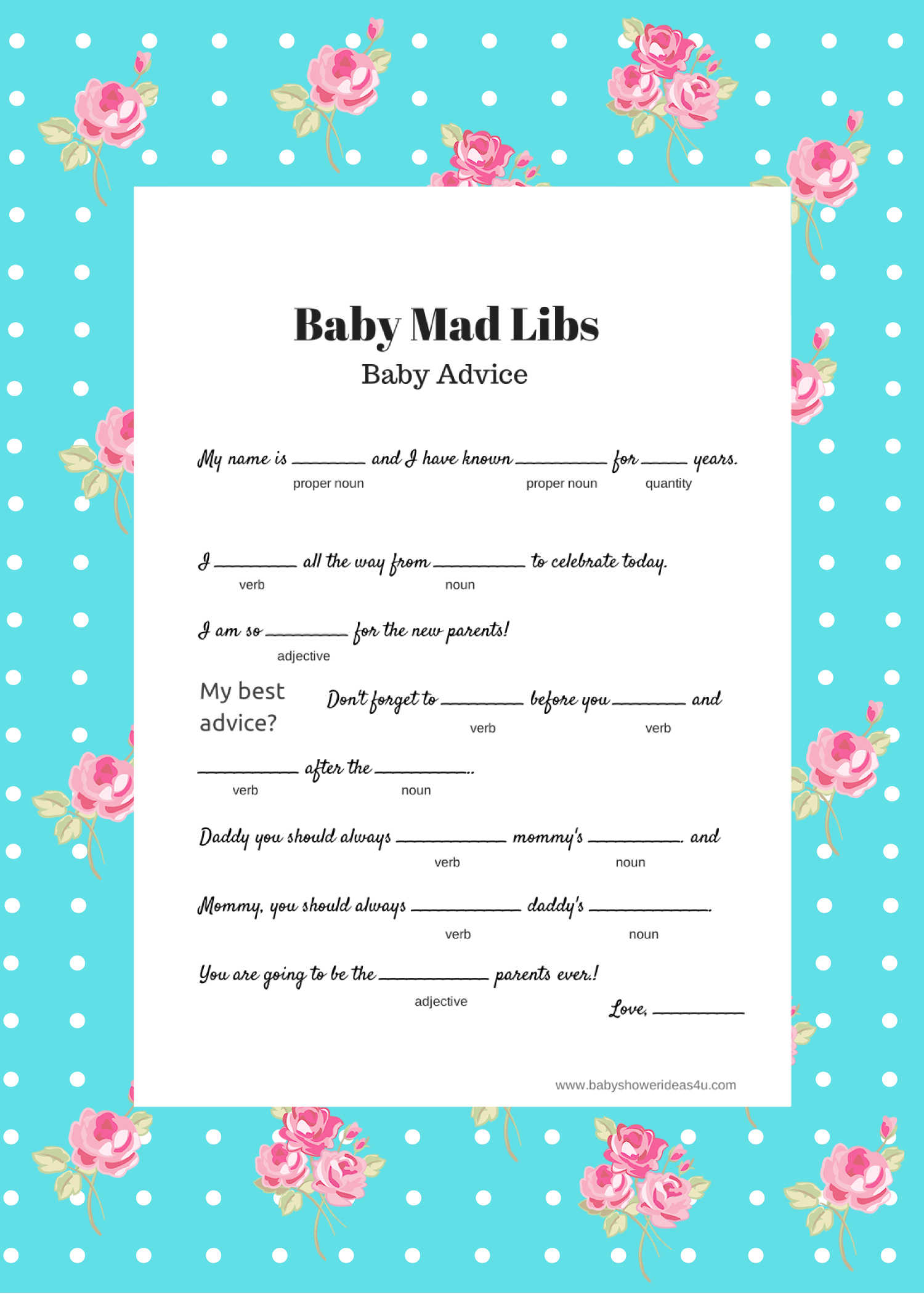 FREE Baby Shower Mad Libs Template Baby Shower Ideas 4U