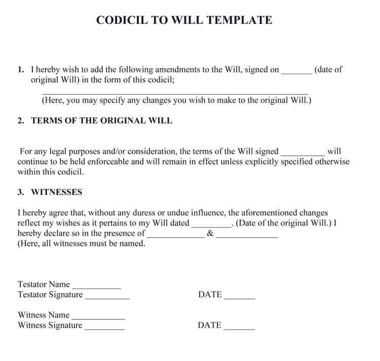 Free Codicil To Will Forms How To Amend Word PDF