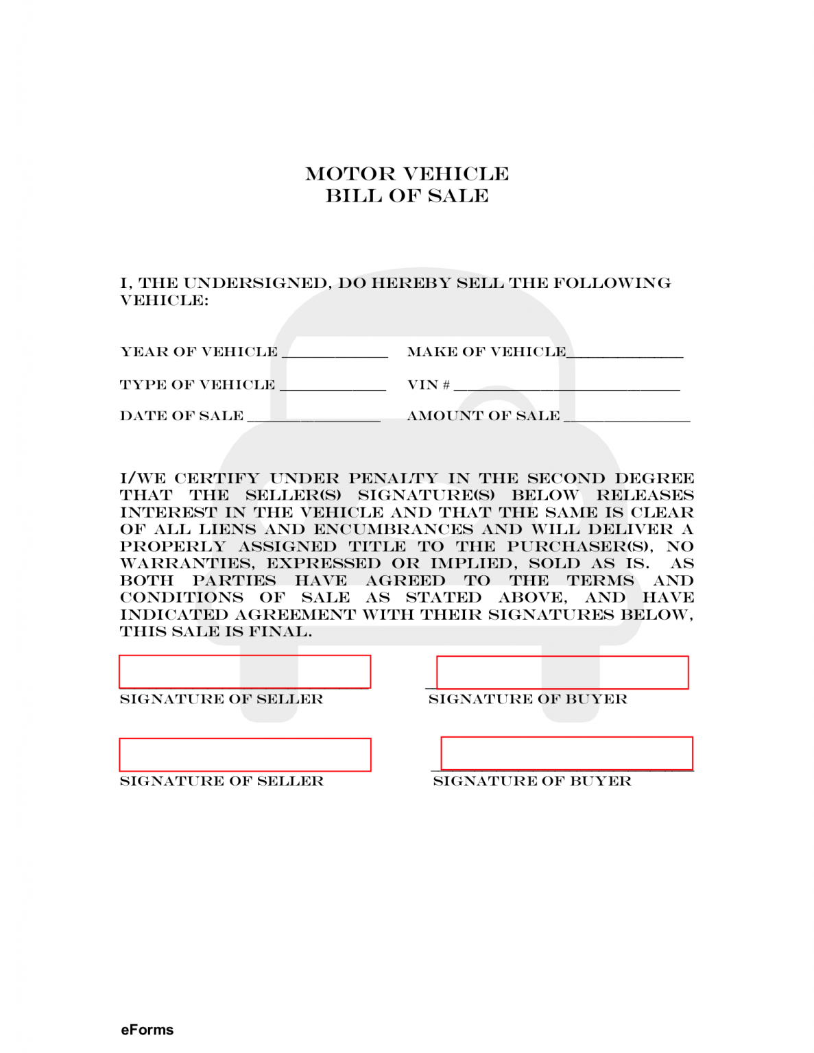 Free Colorado Motor Vehicle Bill Of Sale Form PDF EForms