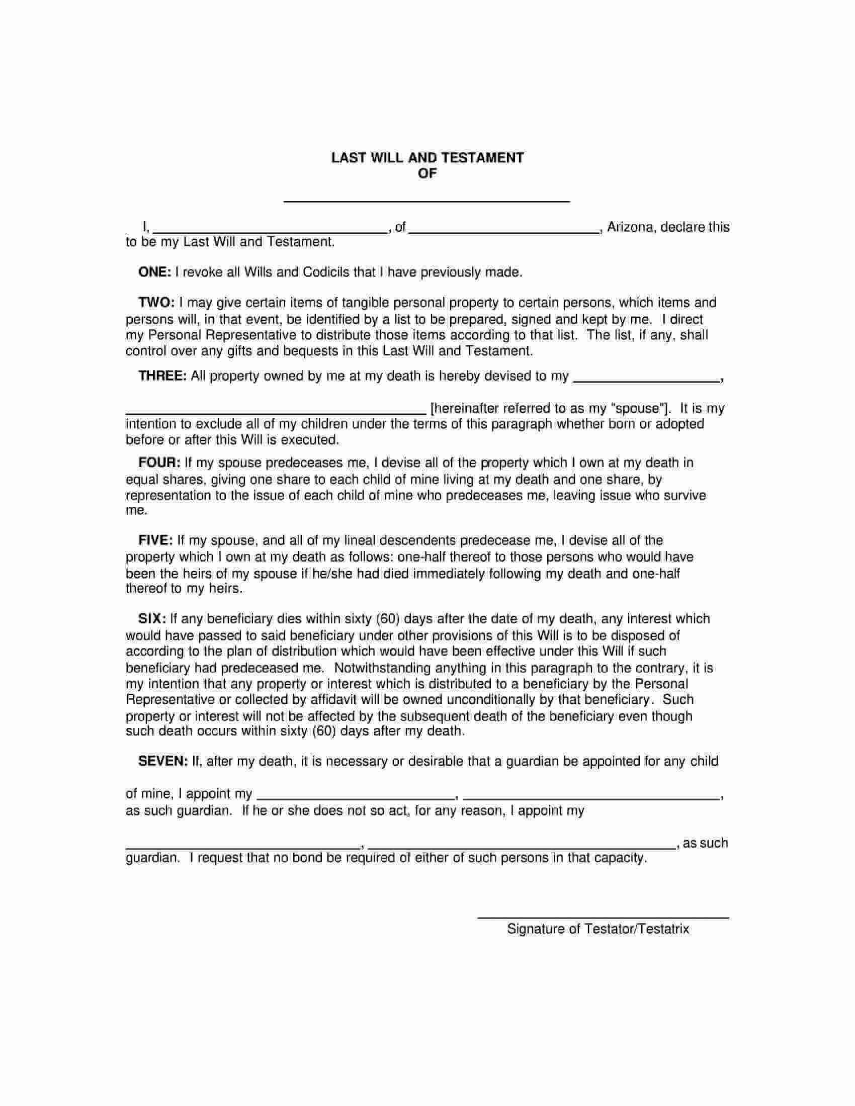 Free Fillable Arizona Last Will And Testament Form PDF Templates