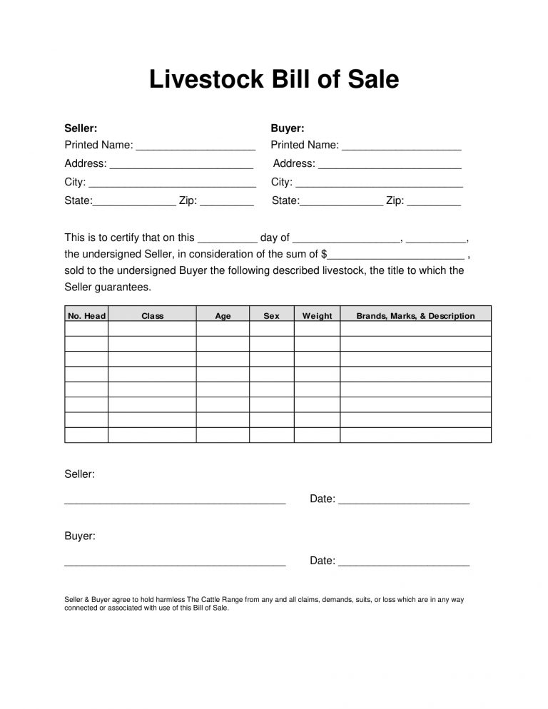 Free Fillable Livestock Bill Of Sale Form PDF Templates