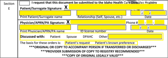 Free Idaho Do Not Resuscitate DNR Order Form PDF EForms Free 