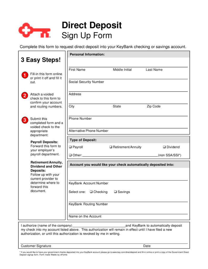 Free Key Bank Direct Deposit Authorization Form PDF EForms