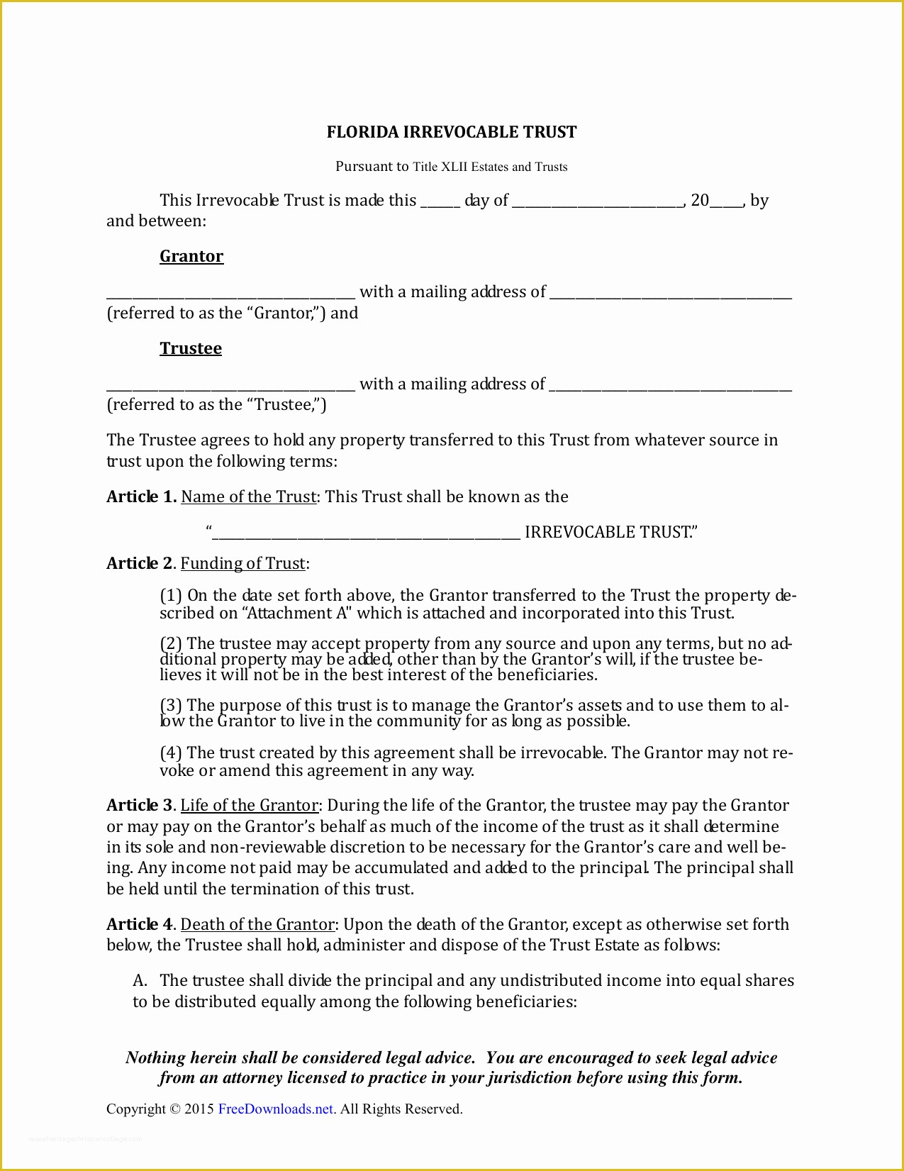Free Living Will Template Illinois Of Download Florida Irrevocable