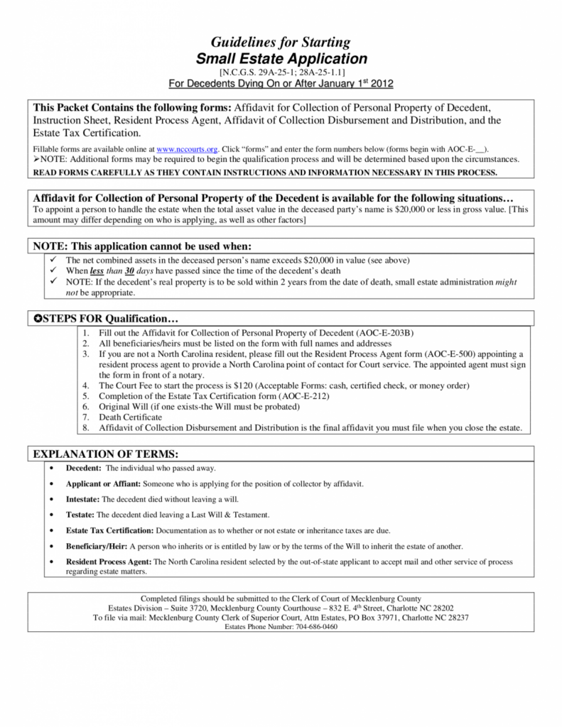 Free North Carolina Small Estate Affidavit Form AOC E 203B PDF EForms