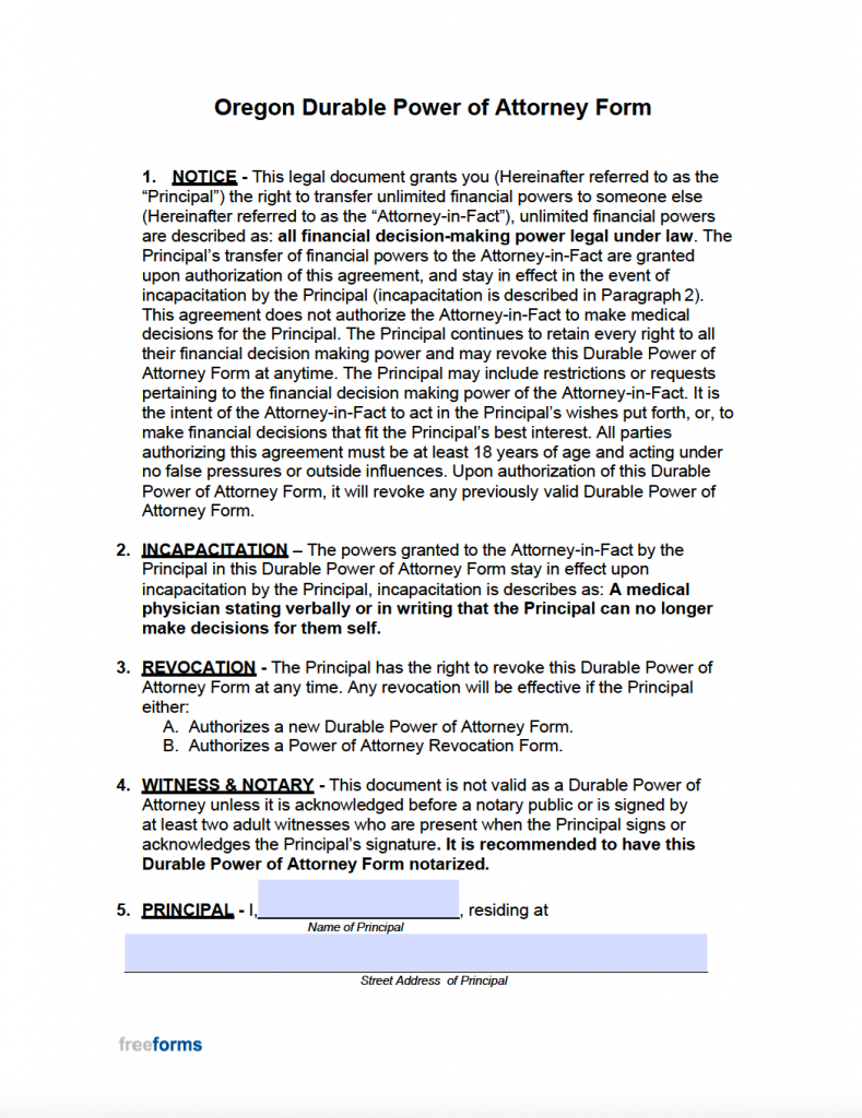 Free Oregon Durable Financial Power Of Attorney Form PDF WORD