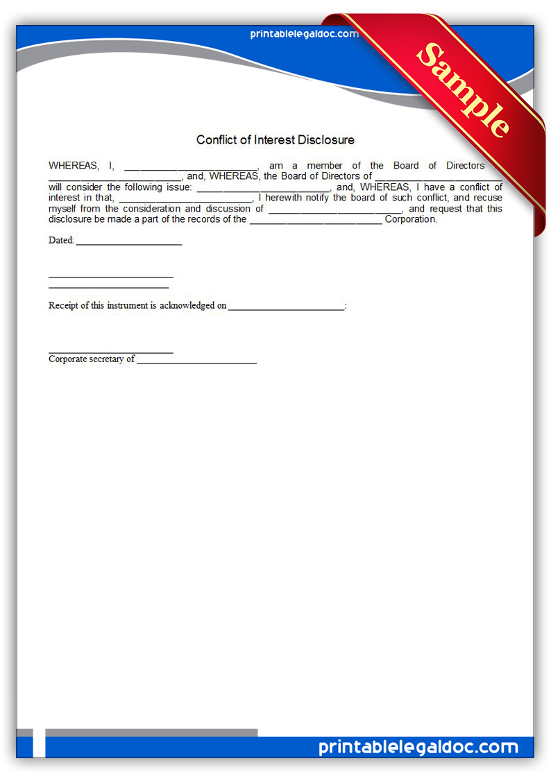 Free Printable Conflict Of Interest Disclosure Form GENERIC 