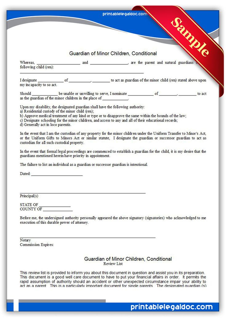 Free Printable Guardian Of Minor Children Conditional Legal Forms 