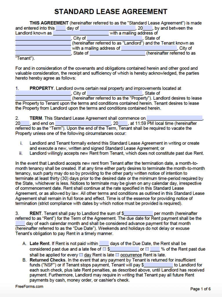 Free Rental Lease Agreement Templates PDF WORD