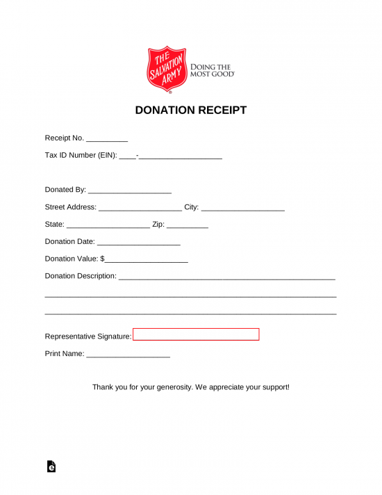 Free Salvation Army Donation Receipt PDF Word EForms