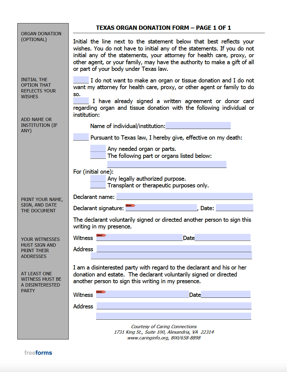 Free Texas Living Will Form PDF