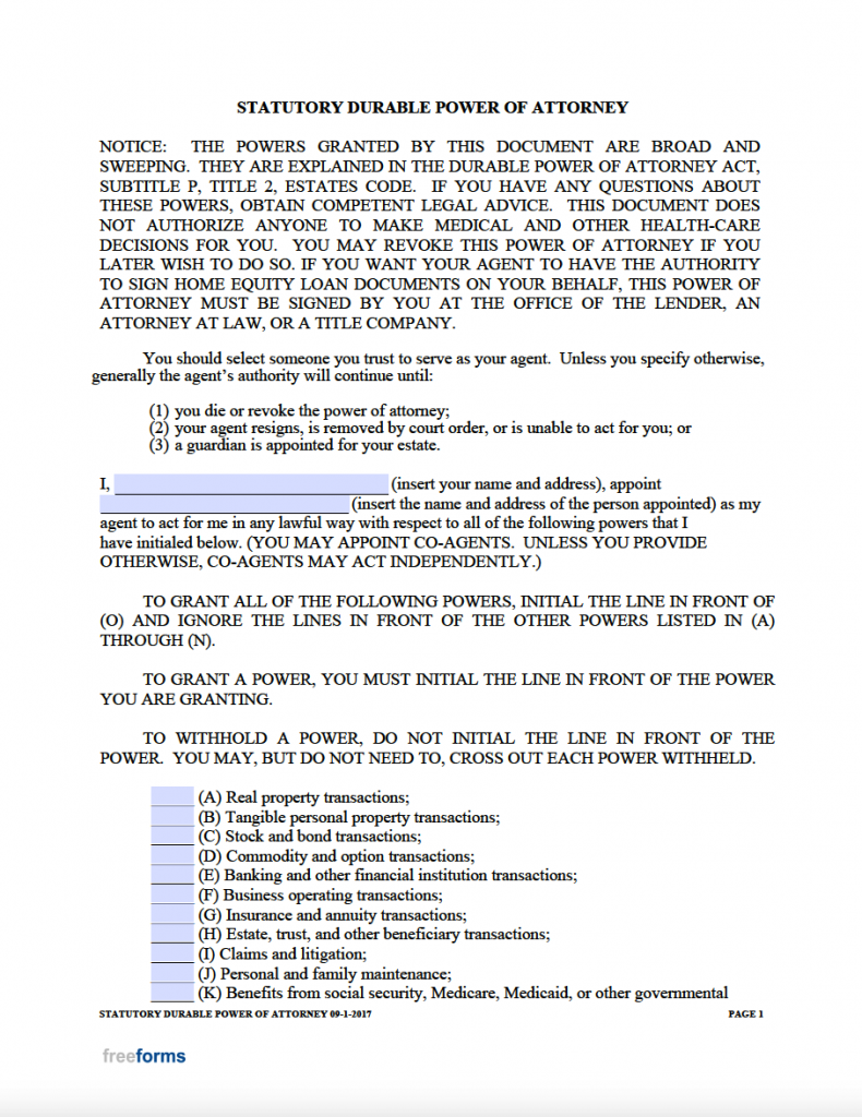 Free Texas Medical Power Of Attorney Form PDF