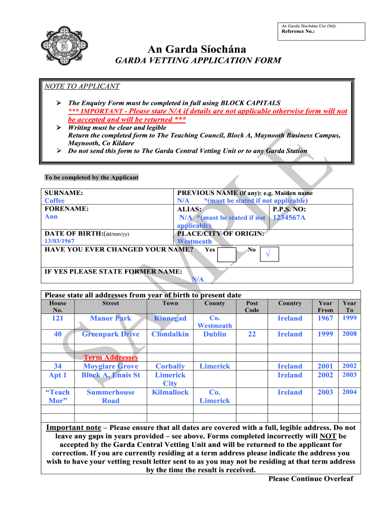 Garda Vetting Form Fill Online Printable Fillable Blank PdfFiller