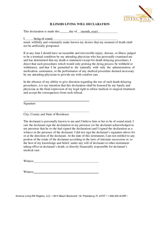 Illinois Living Will Declaration Template Printable Pdf Living Will