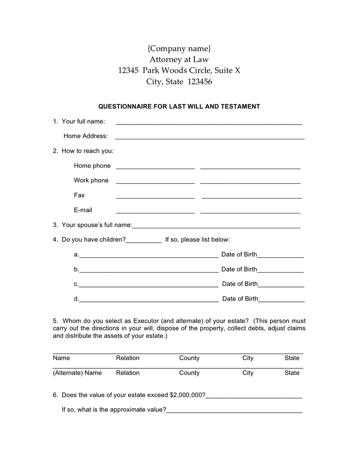 Last Will And Testament Form Download Free Documents For PDF Word