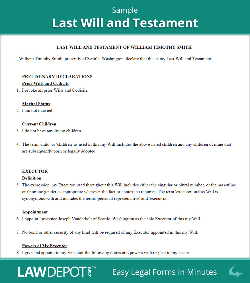 Last Will And Testament Sample Last Will And Testament Will And