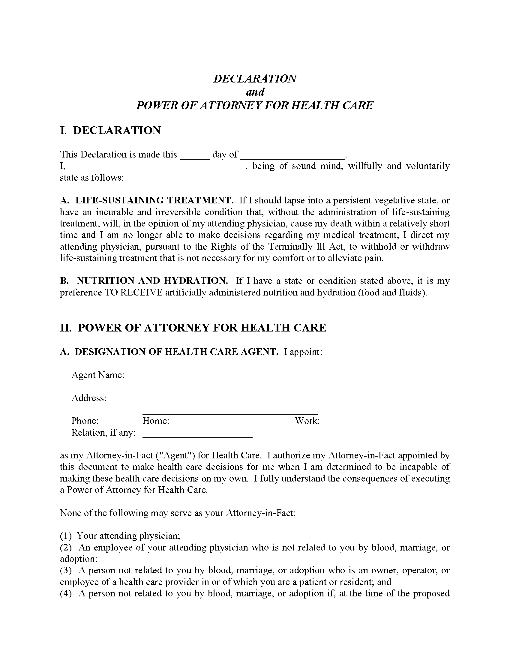 Living Will Forms Free Printable Legal Forms