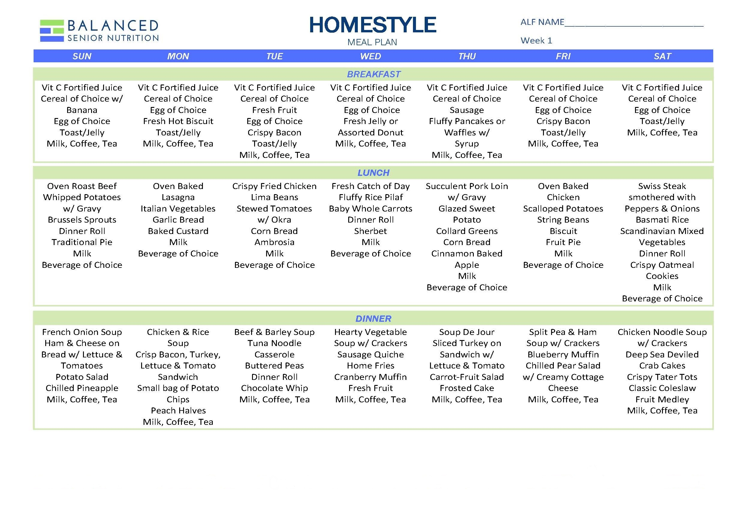 Menus For Assisted Living Facilities