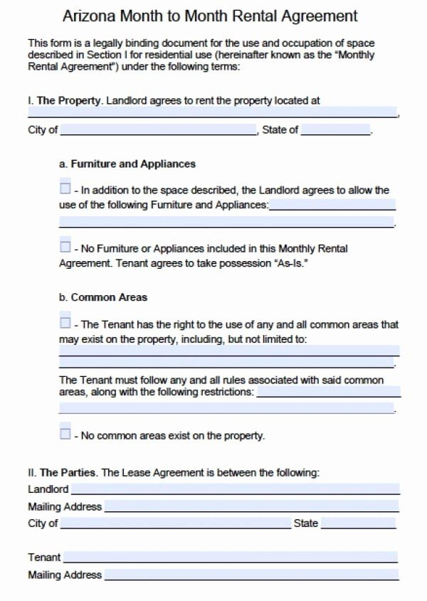 Month Rental Agreement Template New Free Arizona Month To Month Rental 