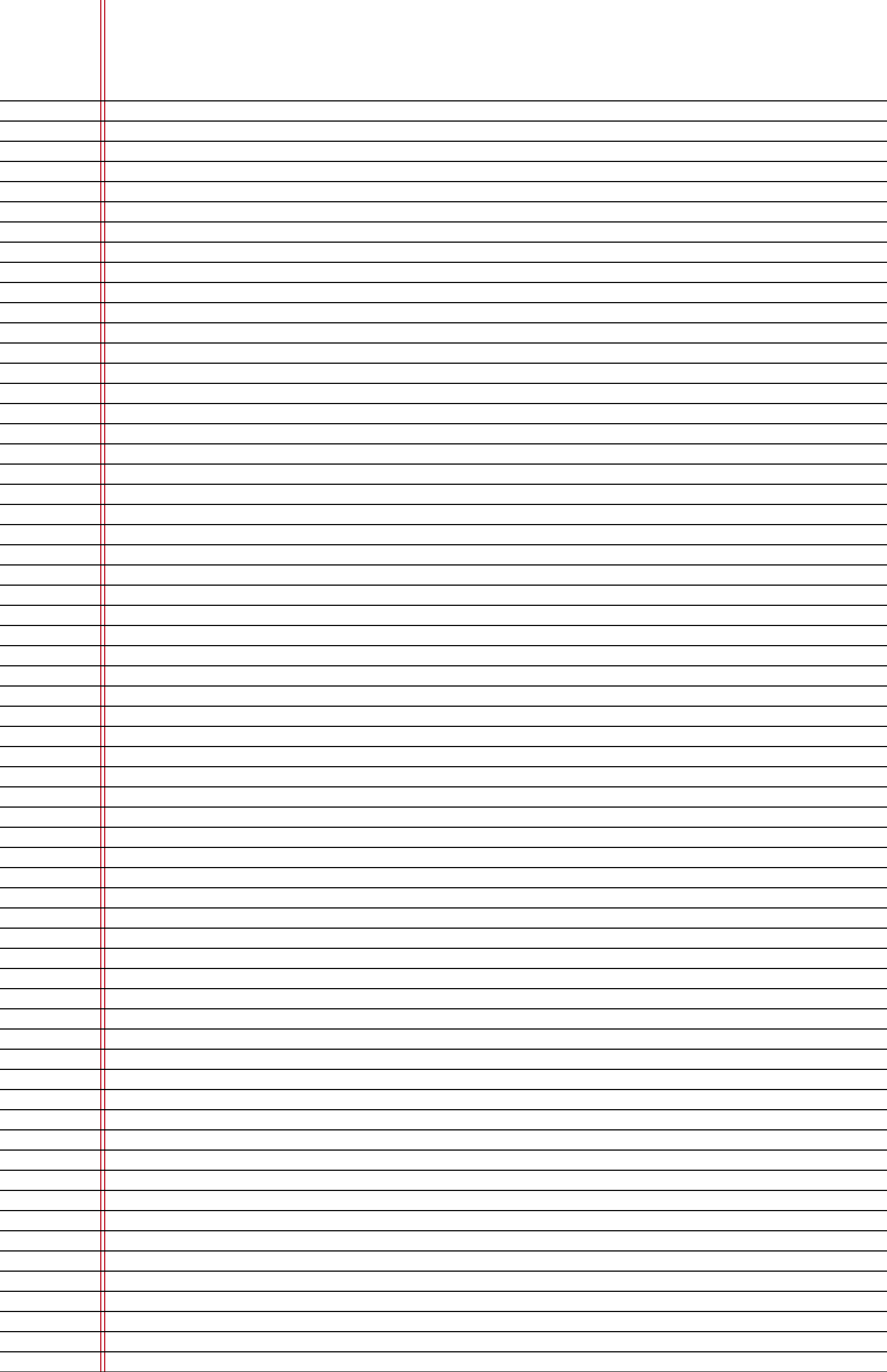 Narrow Ruled Lined Paper On Ledger Sized Paper In Portrait Orientation 