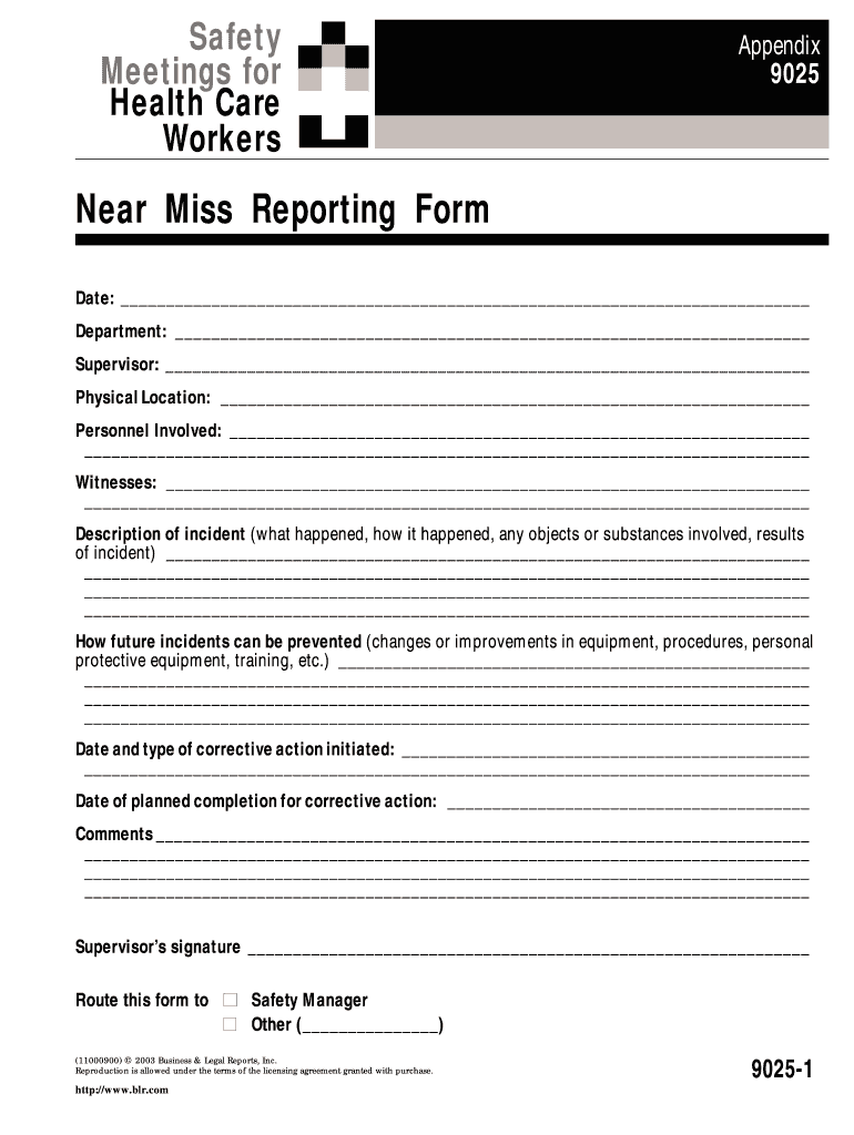 Near Miss Form Fill Online Printable Fillable Blank PdfFiller