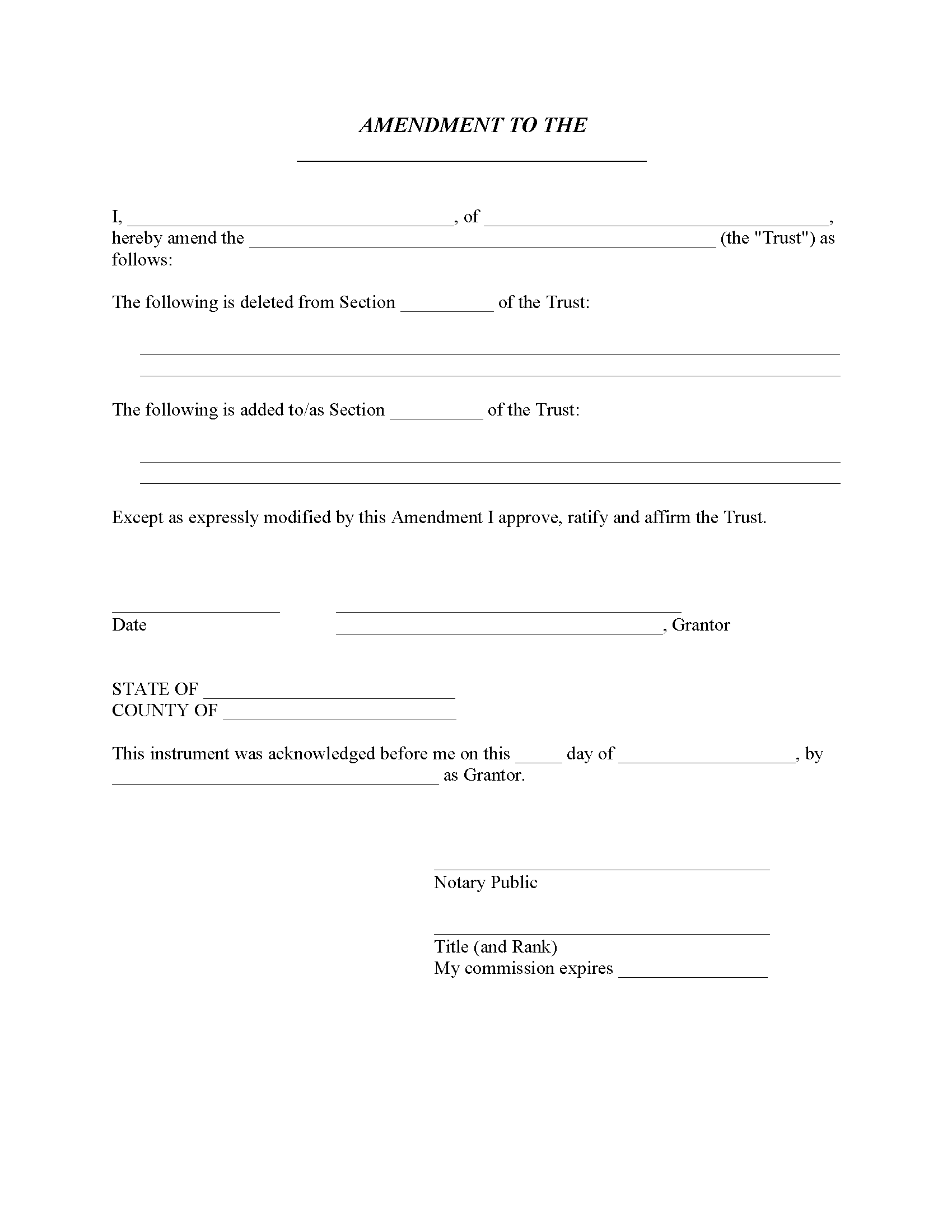 Oregon Amendment To Living Trust Form Free Printable Legal Forms