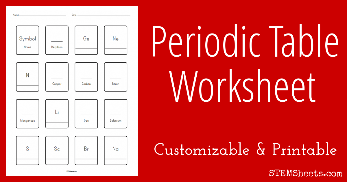 Periodic Table Worksheet Customizable STEM Sheets