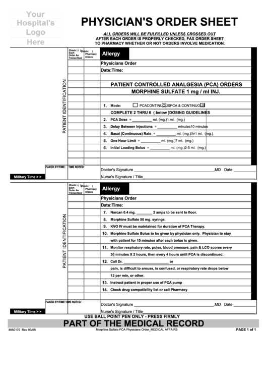 Physician S Order Sheet Allergy Printable Pdf Download