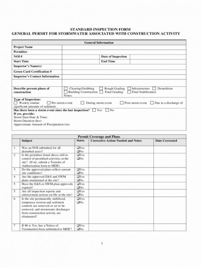 Professional Construction Site Inspection Form Template Word 