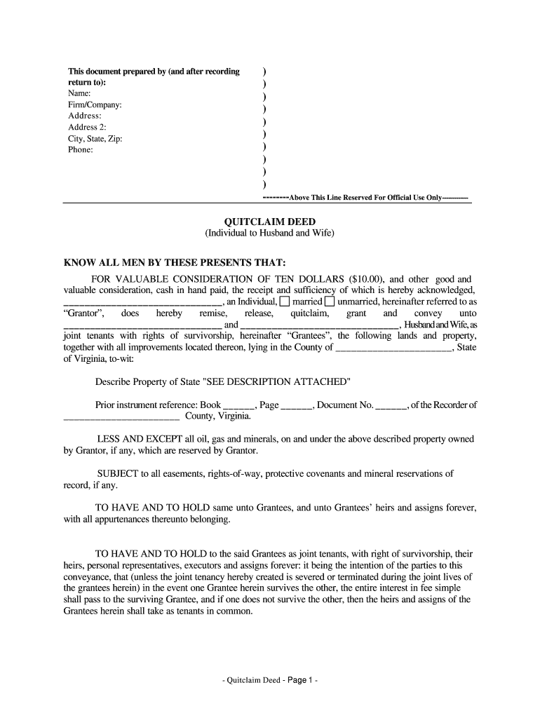 Quitclaim Deed Virginia Form Fill Out And Sign Printable PDF Template 