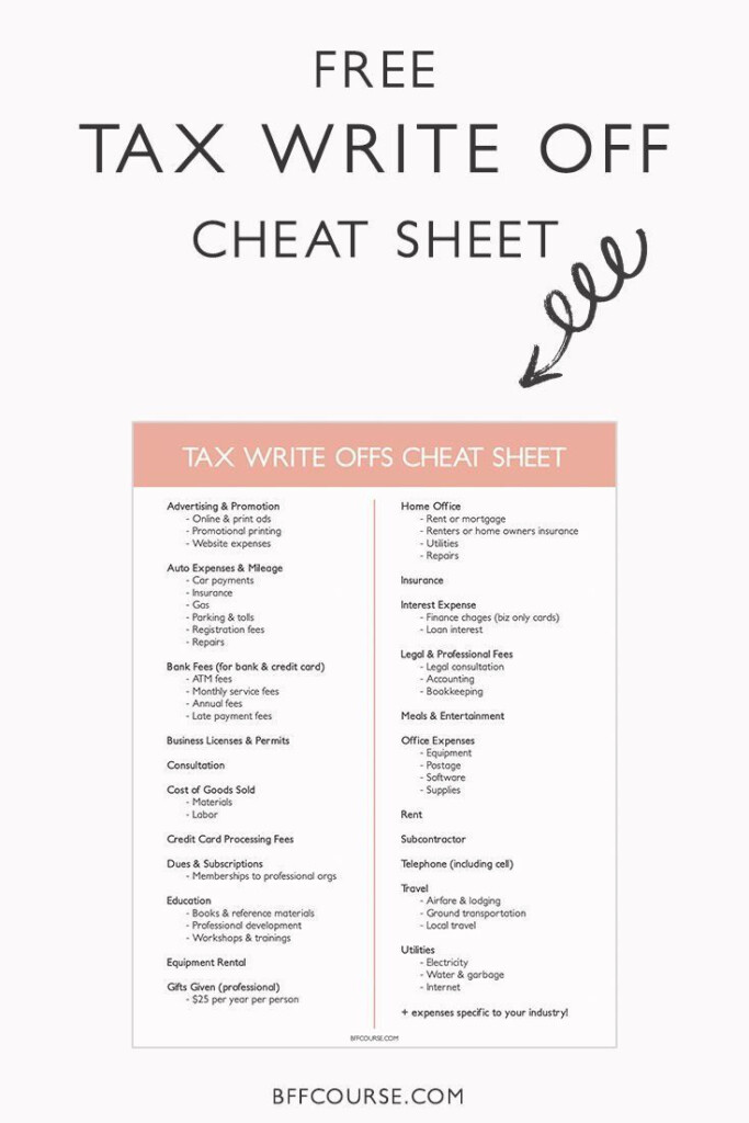 Tax Write Off Cheat Sheet Business Tax Tax Write Offs Small 