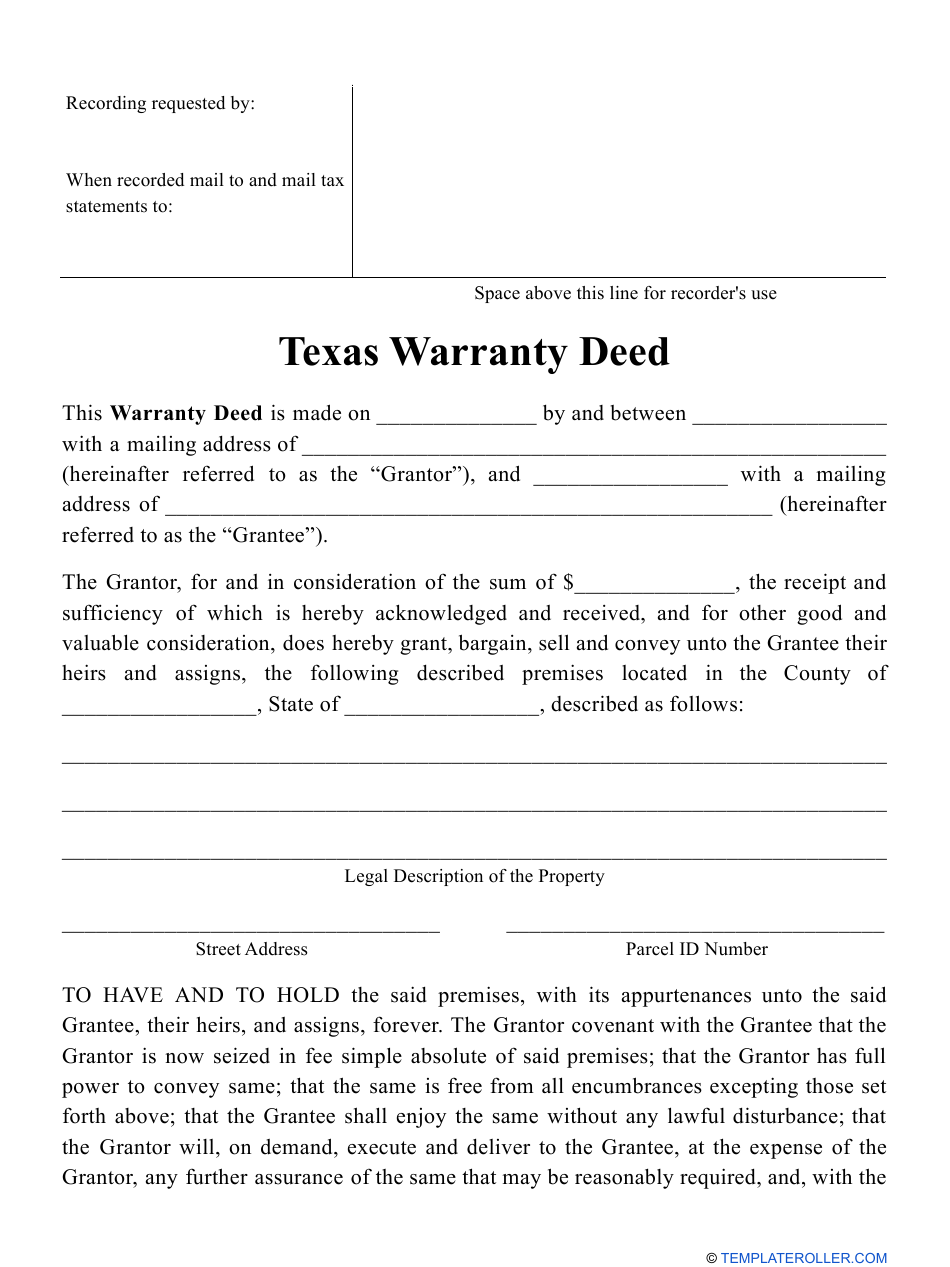 Texas Warranty Deed Form Download Printable PDF Templateroller